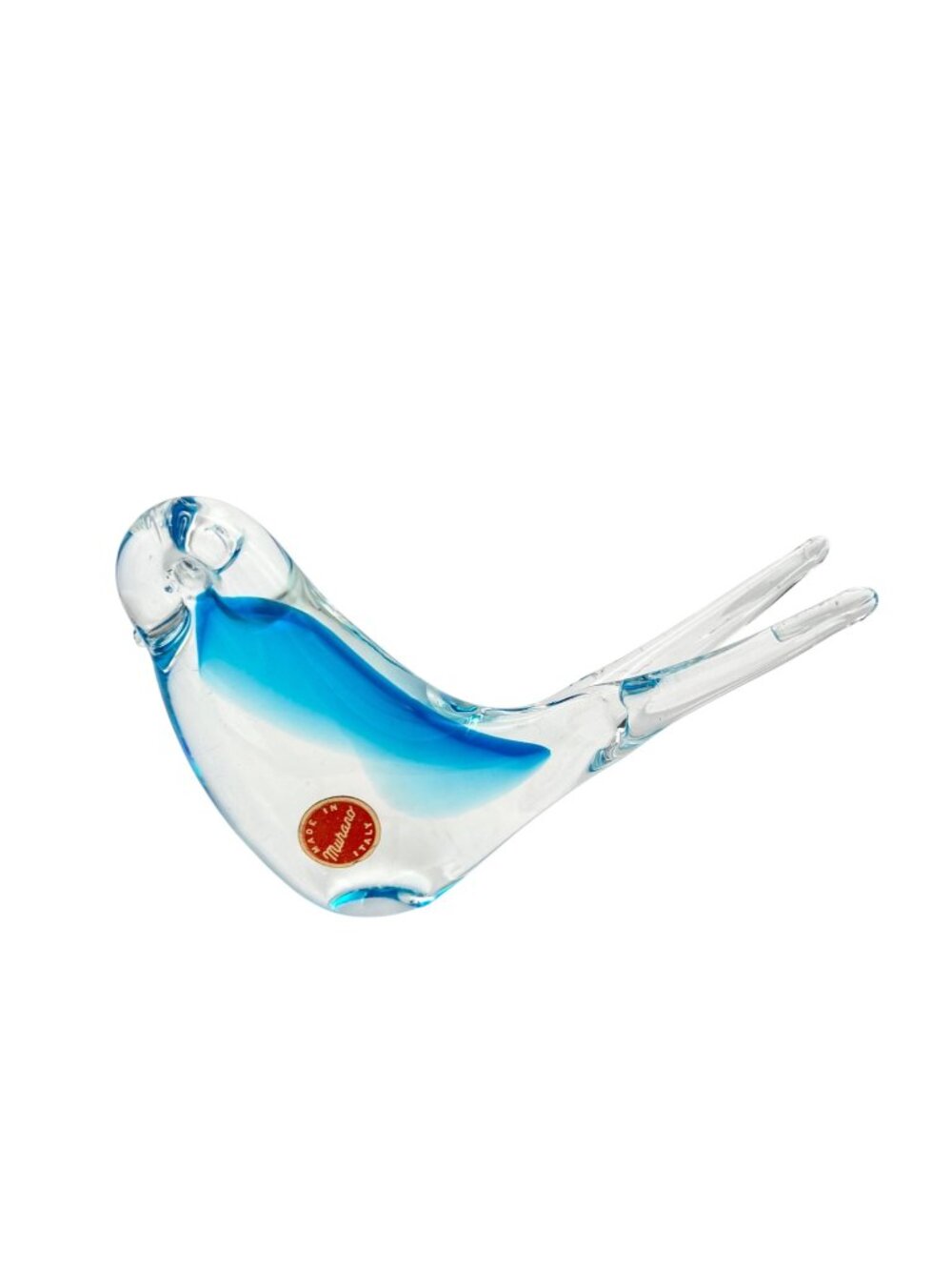 Murano Art Glass Blue & Clear Bird Figurine Swallow Hand-Blown Italy Vintage